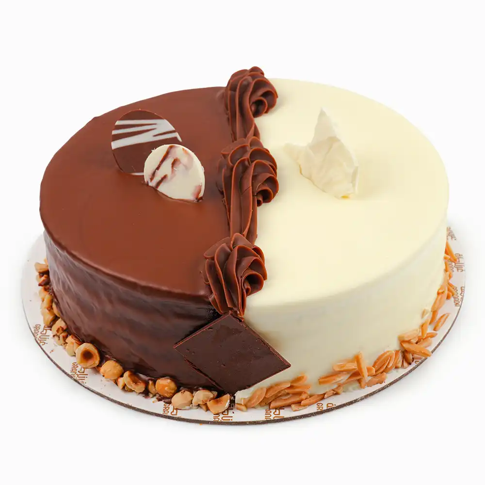 Large half vanilla half nutella cake