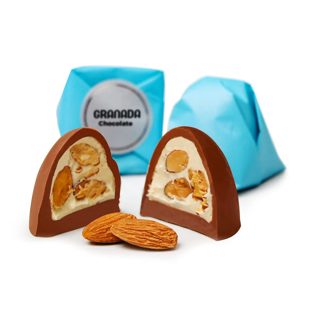 Chocolate with white cream and almonds