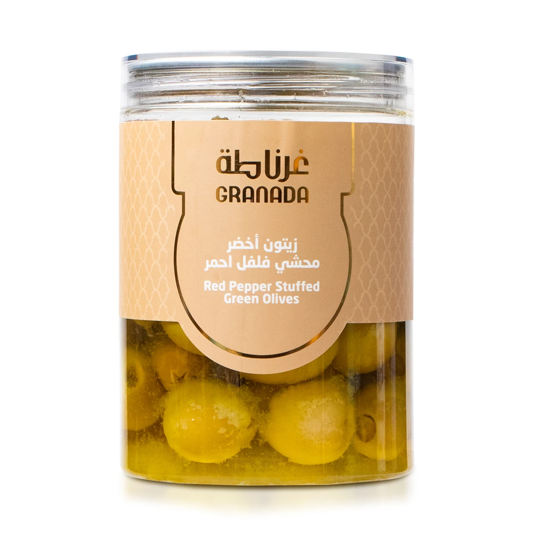 Green olives stuffed with red pepper