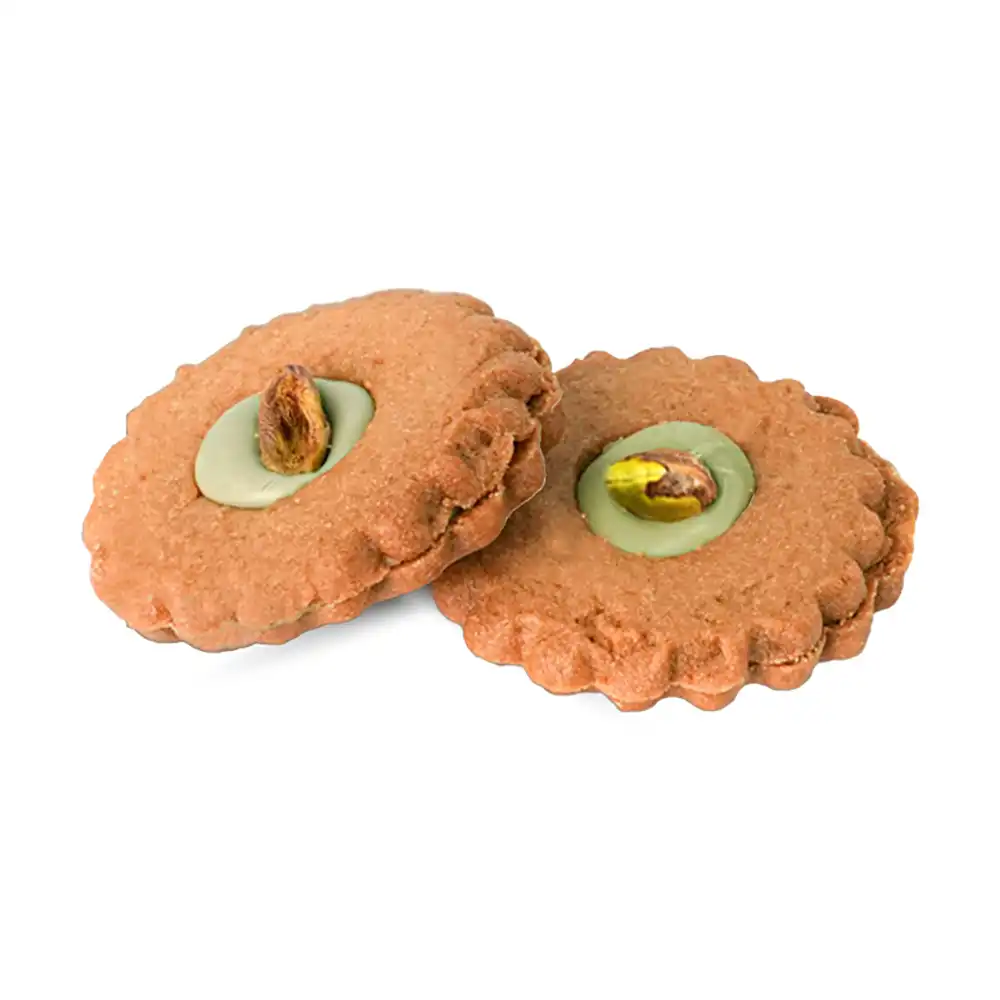 Round Dutch petit four with pistachio
